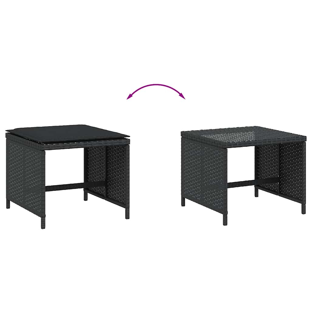 Vrtni taburei s jastucima 4 kom crni 41x41x36 cm od poliratana