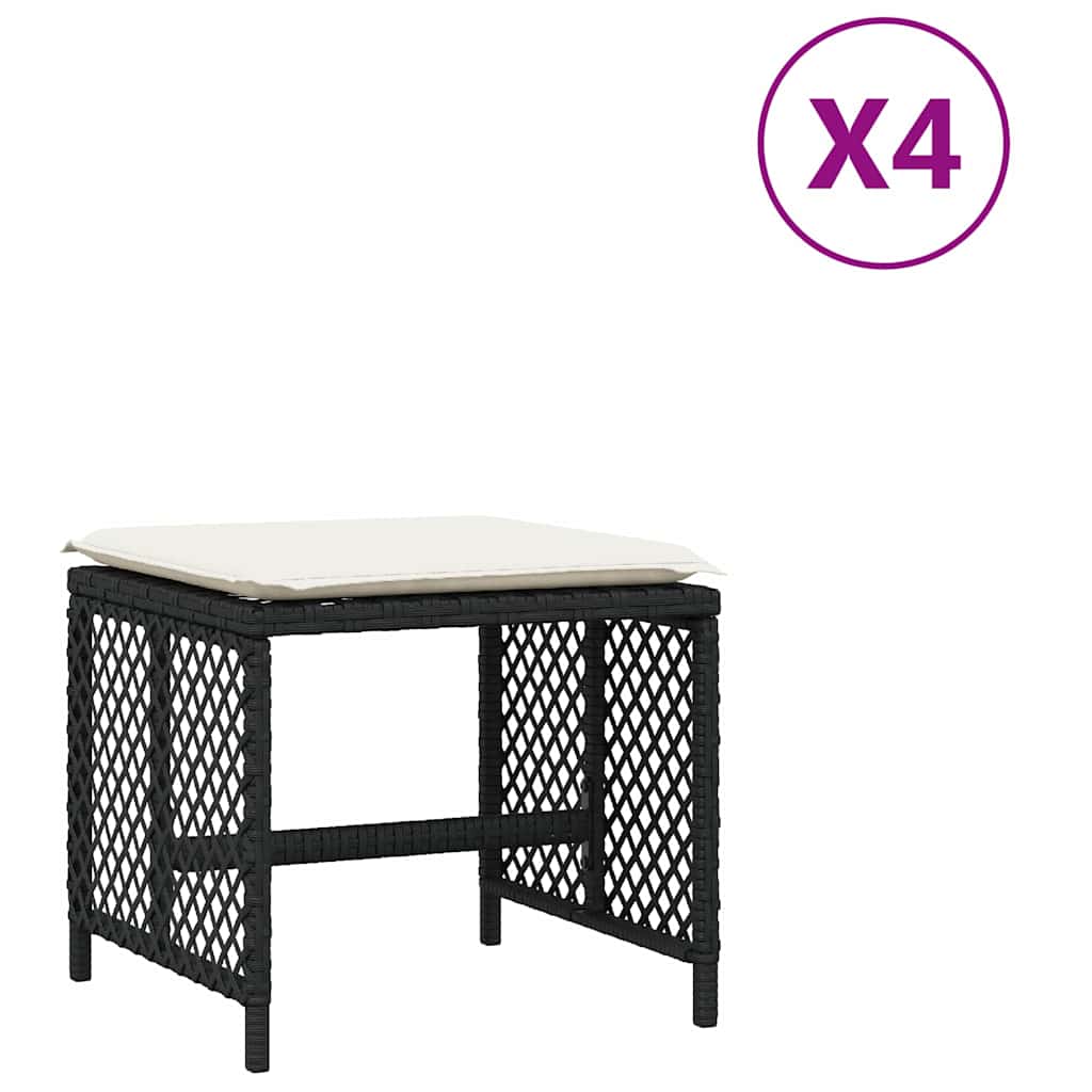 Vrtni taburei s jastucima 4 kom crni 41x41x36 cm od poliratana Crna