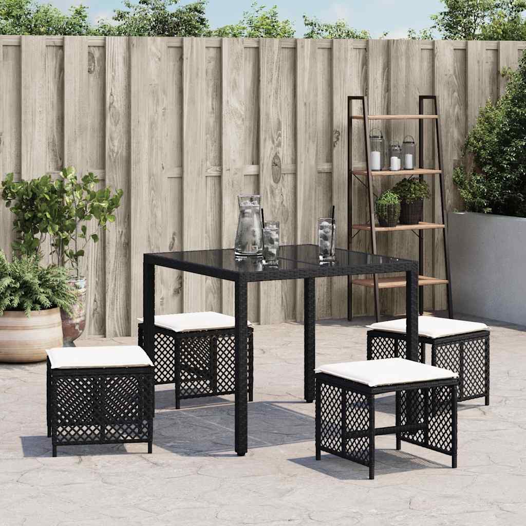 Vrtni taburei s jastucima 4 kom crni 41x41x36 cm od poliratana Crna