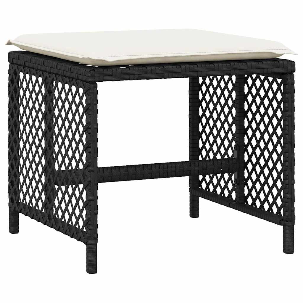 Vrtni taburei s jastucima 4 kom crni 41x41x36 cm od poliratana Crna