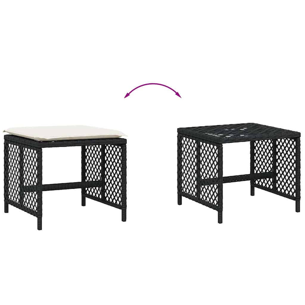Vrtni taburei s jastucima 4 kom crni 41x41x36 cm od poliratana Crna