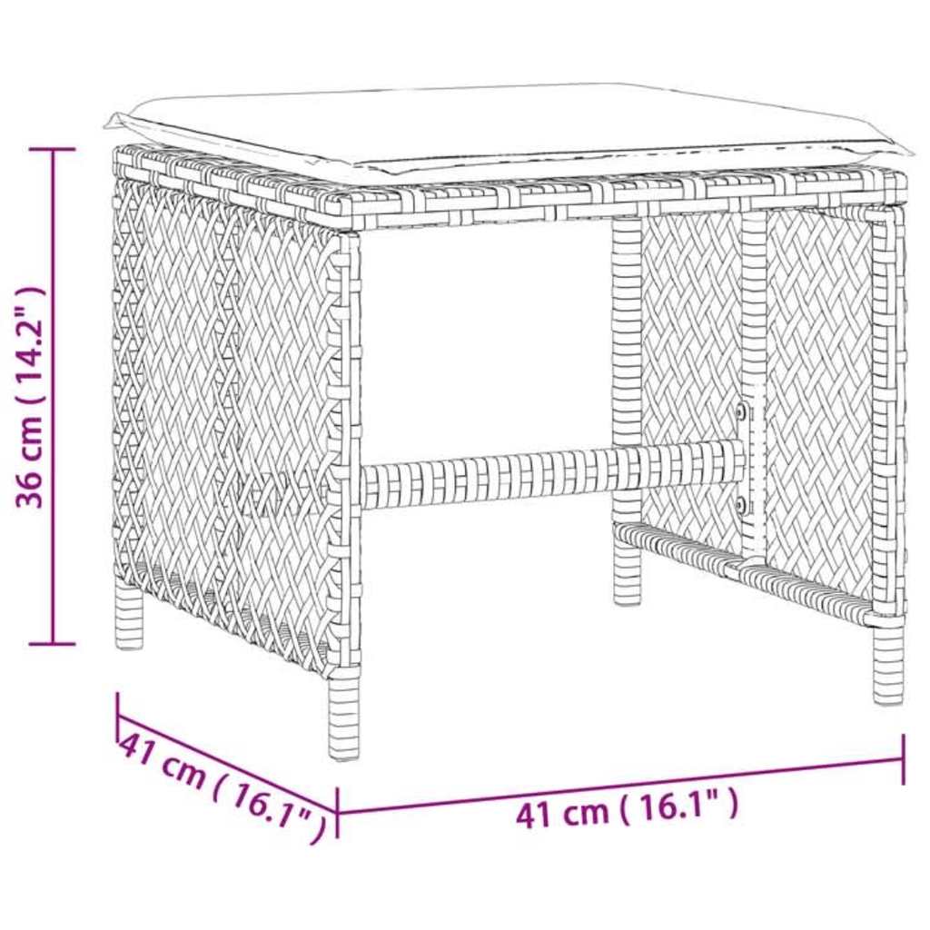 Vrtni taburei s jastucima 4 kom crni 41x41x36 cm od poliratana Crna