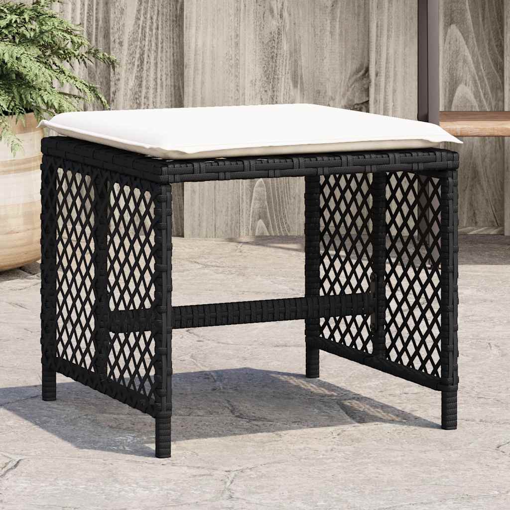 Vrtni taburei s jastucima 4 kom crni 41x41x36 cm od poliratana Crna