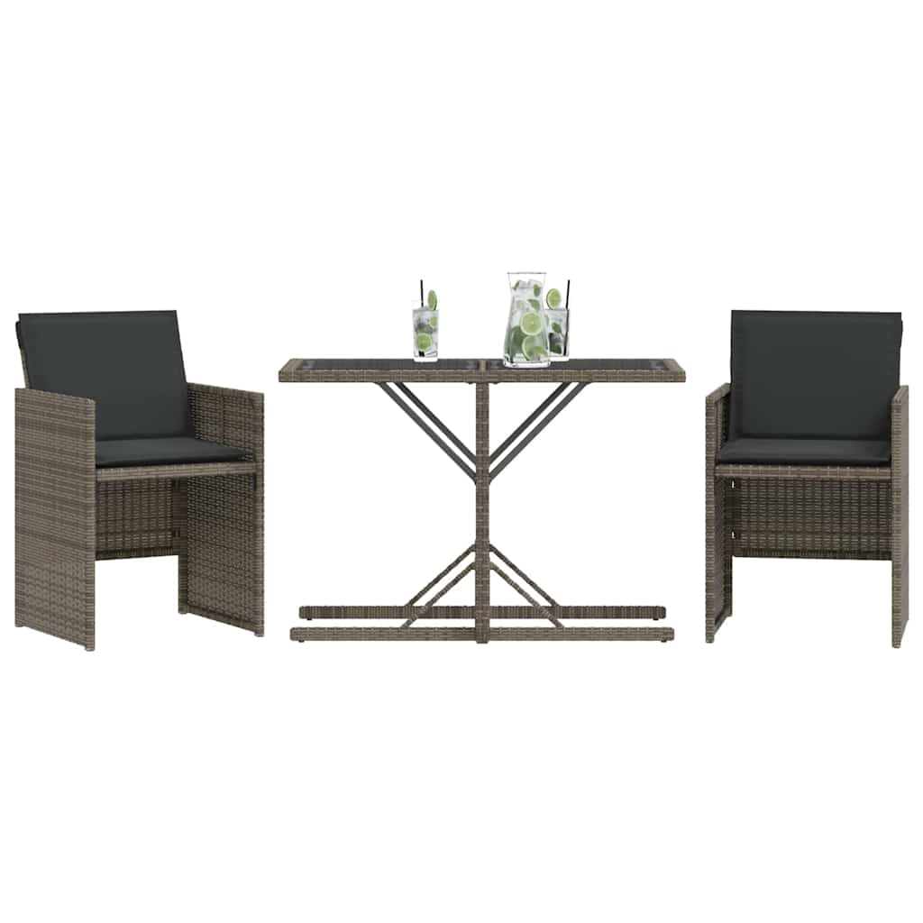 3-dijelni bistro set od poliratana s jastucima sivi