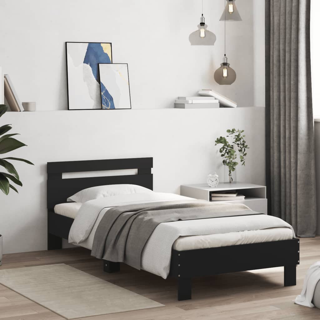 Okvir kreveta s uzglavljem crni 90 x 200 cm konstruirano drvo