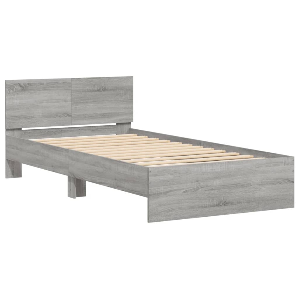 Okvir za krevet s uzglavljem boja hrasta 100x200 cm drveni Siva 100 x 200 cm