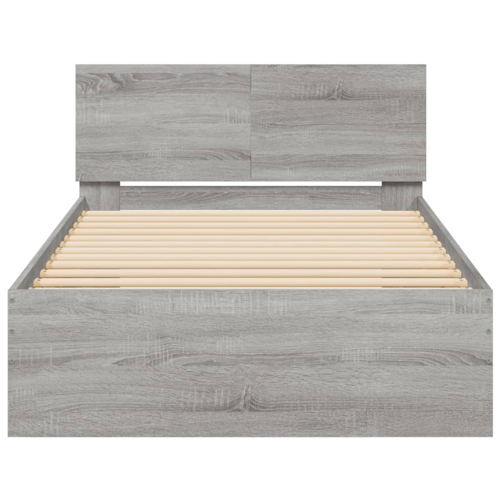 Okvir za krevet s uzglavljem boja hrasta 100x200 cm drveni Siva 100 x 200 cm