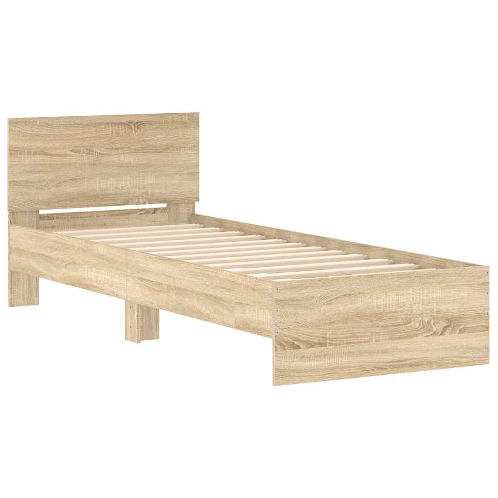 Okvir za krevet s uzglavljem boja hrasta 90x200 cm drveni Smeđa 90 x 200 cm