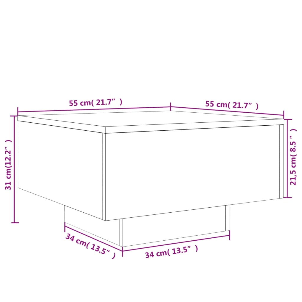 Stolić za kavu s LED svjetlima siva boja hrasta 55x55x31 cm