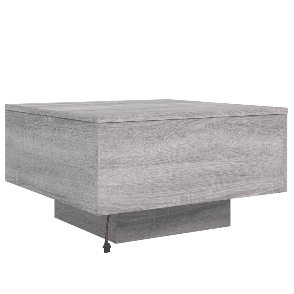 Stolić za kavu s LED svjetlima siva boja hrasta 55x55x31 cm