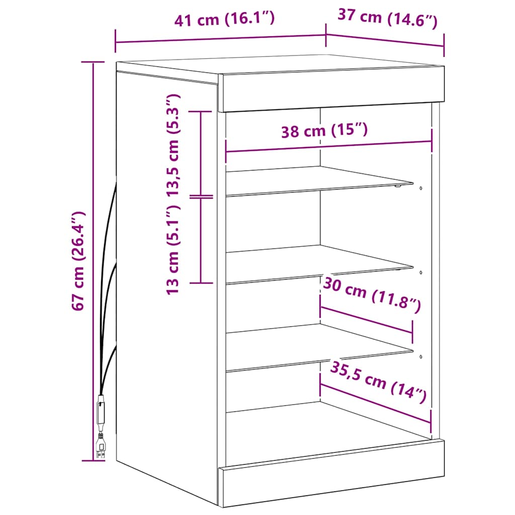 Komoda s LED svjetlima crna 41x37x67 cm