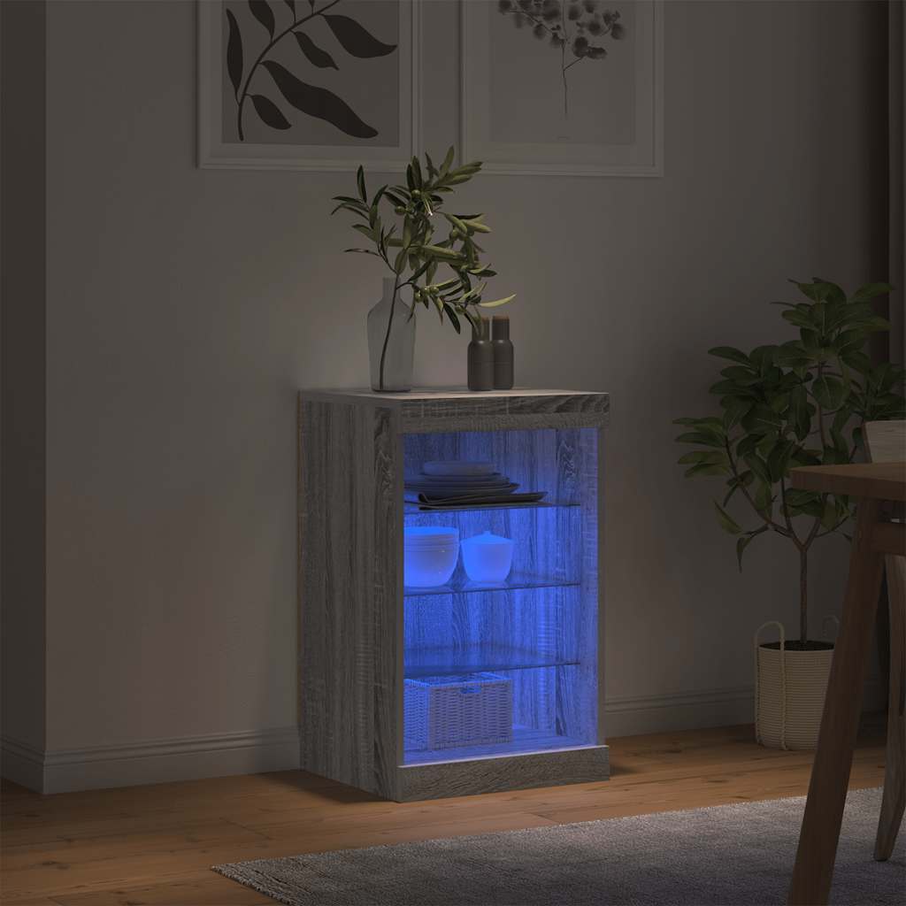 Komoda s LED svjetlima boja sivog hrasta 41 x 37 x 67 cm Siva