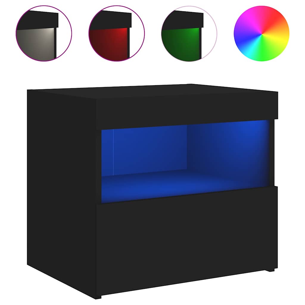 Noćni ormarić s LED svjetlima crni 50x40x45 cm