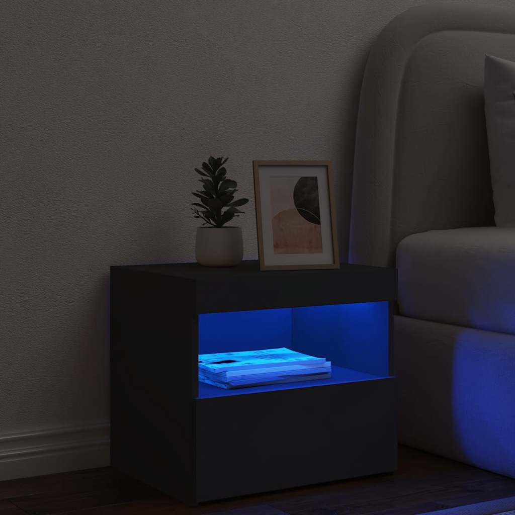 Noćni ormarić s LED svjetlima crni 50x40x45 cm