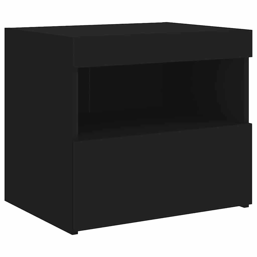 Noćni ormarić s LED svjetlima crni 50x40x45 cm