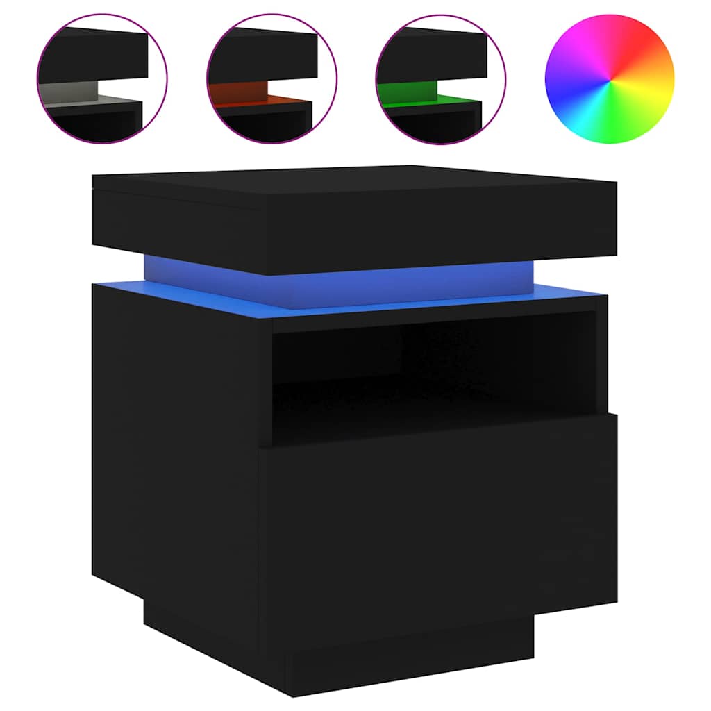 Noćni ormarići s LED svjetlima 2 kom crni 40x39x48,5 cm