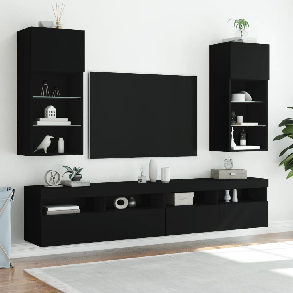 TV ormarići s LED svjetlima 2 kom crni 40,5x30x90 cm