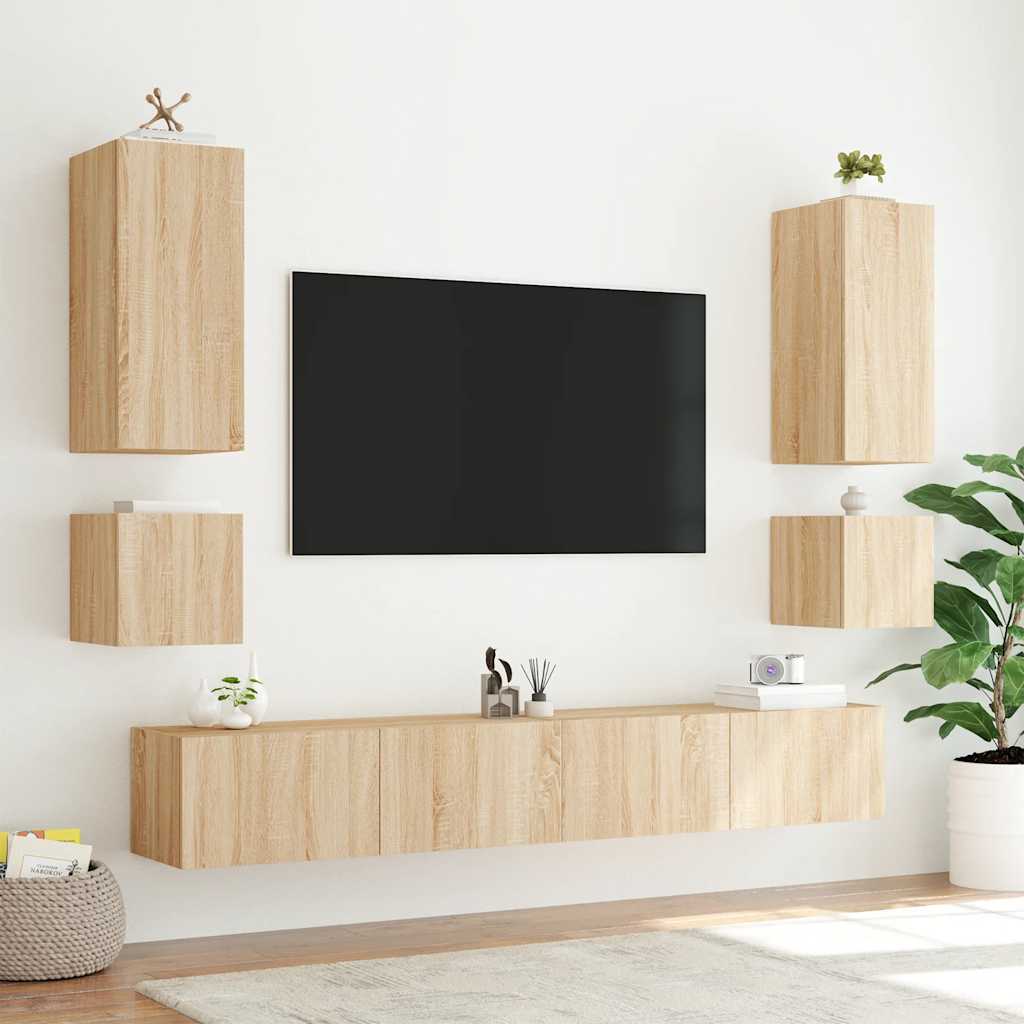 Zidni TV ormarić s LED svjetlima boja hrasta 40,5 x 35 x 40 cm
