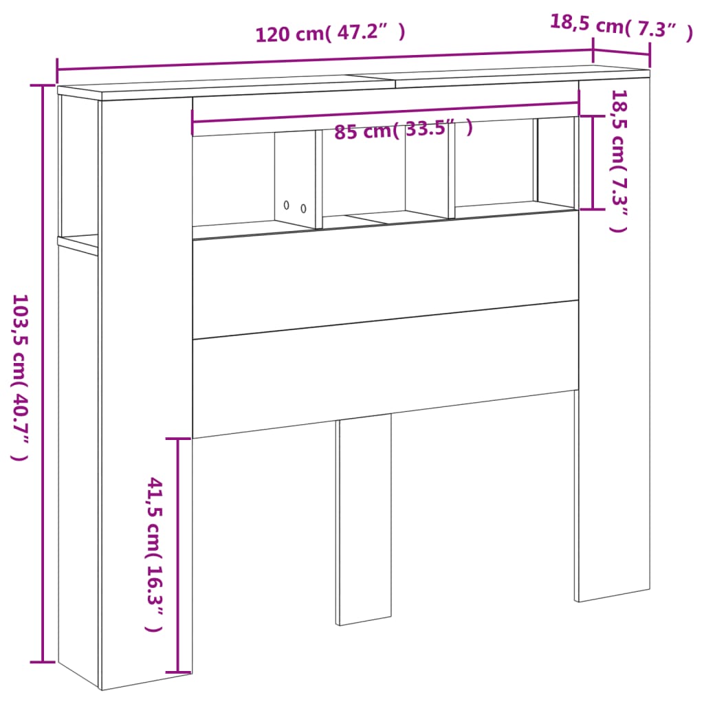 LED uzglavlje boja smeđeg hrasta 120x18,5x103,5 cm drveni