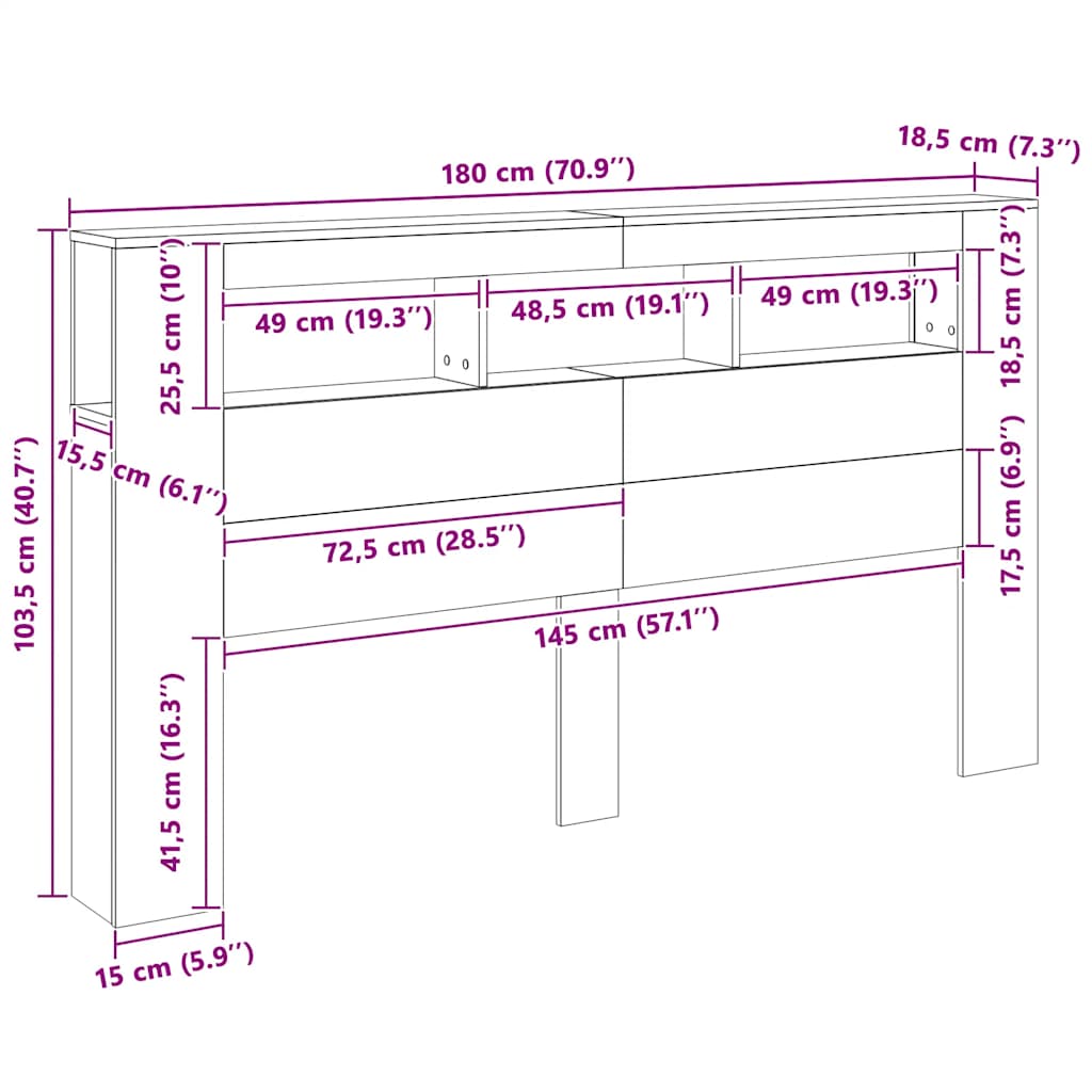 LED uzglavlje crno 180x18,5x103,5 cm konstruirano drvo