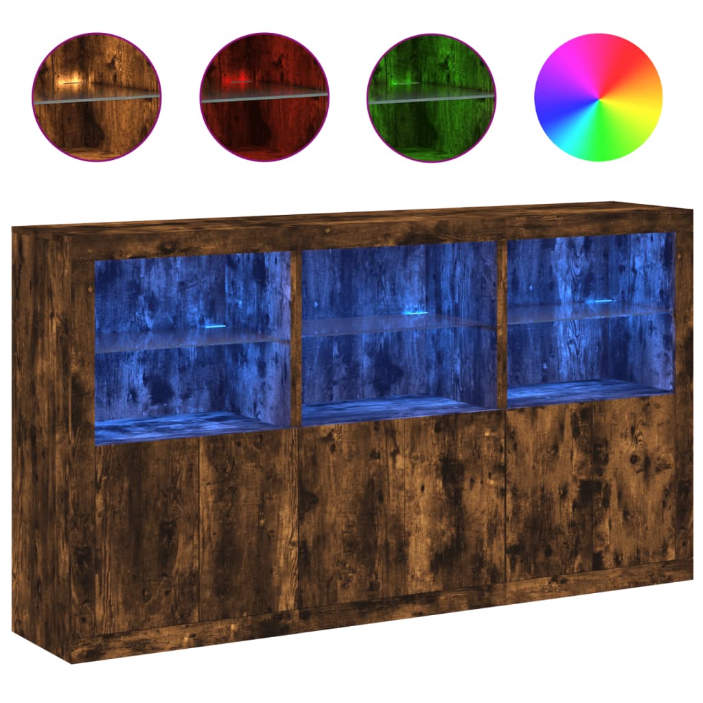 Komoda s LED svjetlima boja dimljenog hrasta 181,5x37x100 cm Smeđa