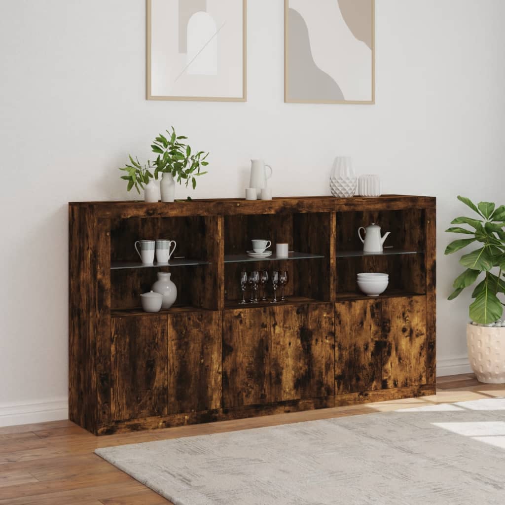 Komoda s LED svjetlima boja dimljenog hrasta 181,5x37x100 cm Smeđa