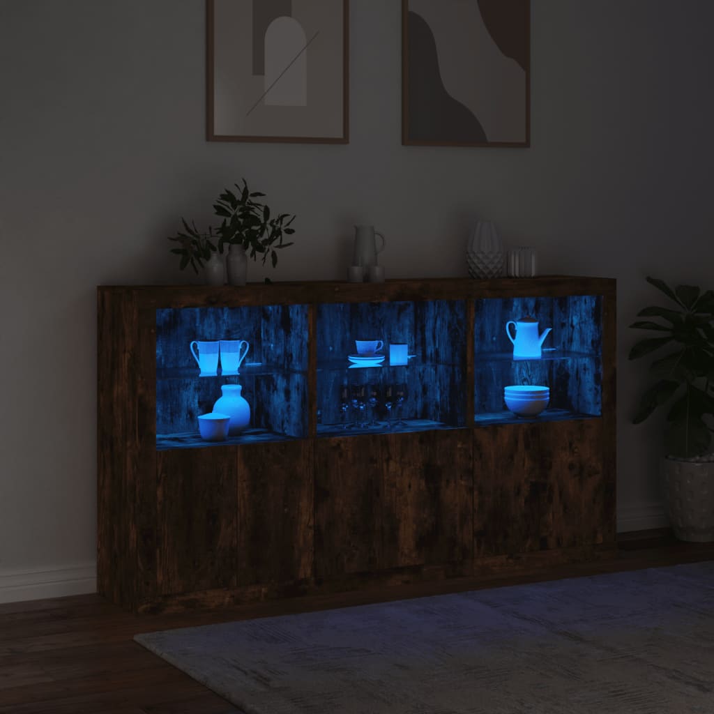 Komoda s LED svjetlima boja dimljenog hrasta 181,5x37x100 cm Smeđa