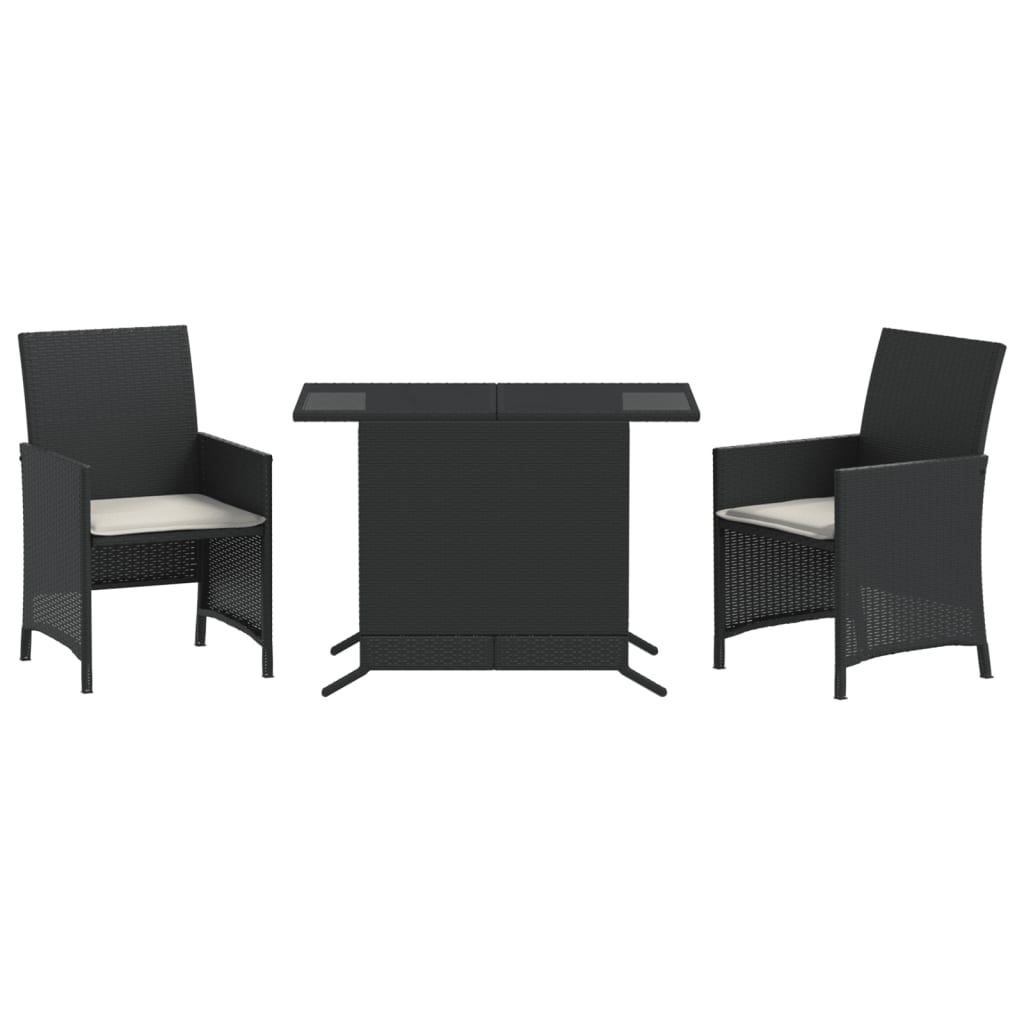 3-dijelni bistro set s jastucima crni od poliratana Crna