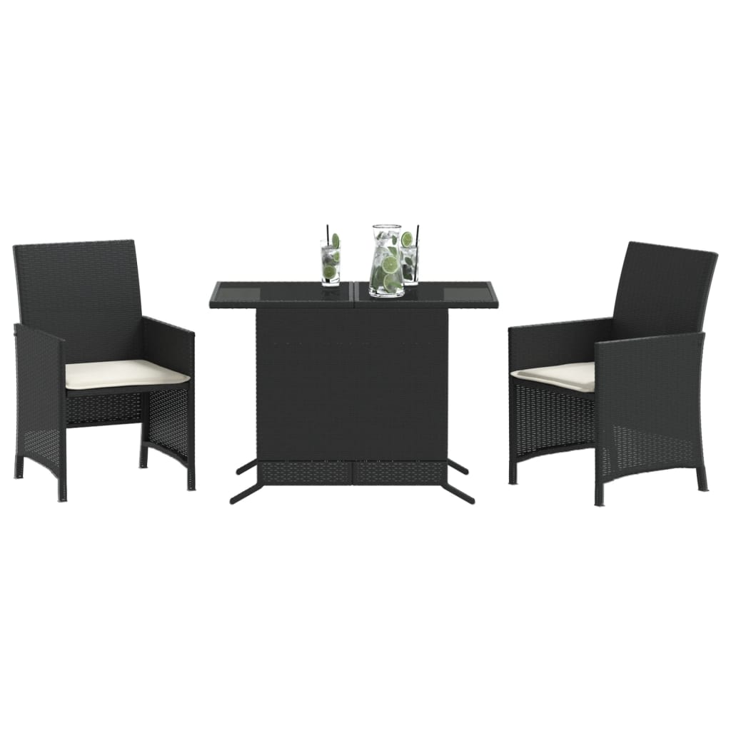 3-dijelni bistro set s jastucima crni od poliratana Crna