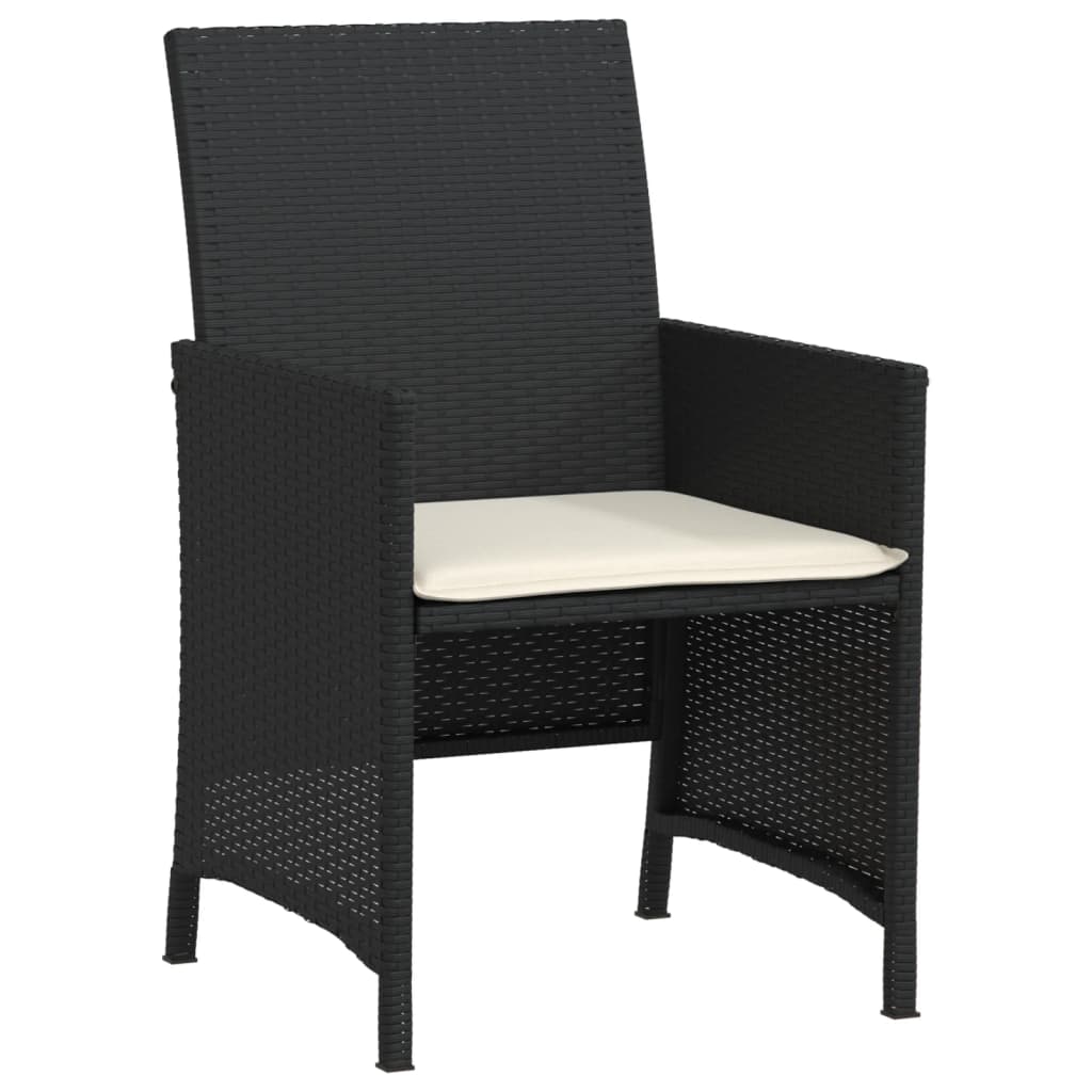 3-dijelni bistro set s jastucima crni od poliratana Crna