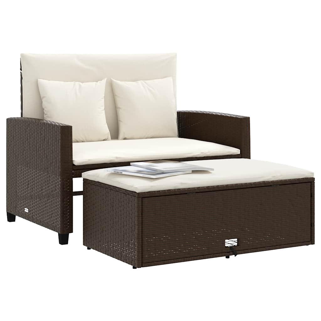 Vrtni dvosjed s jastucima smeđi od poliratana Brown and cream