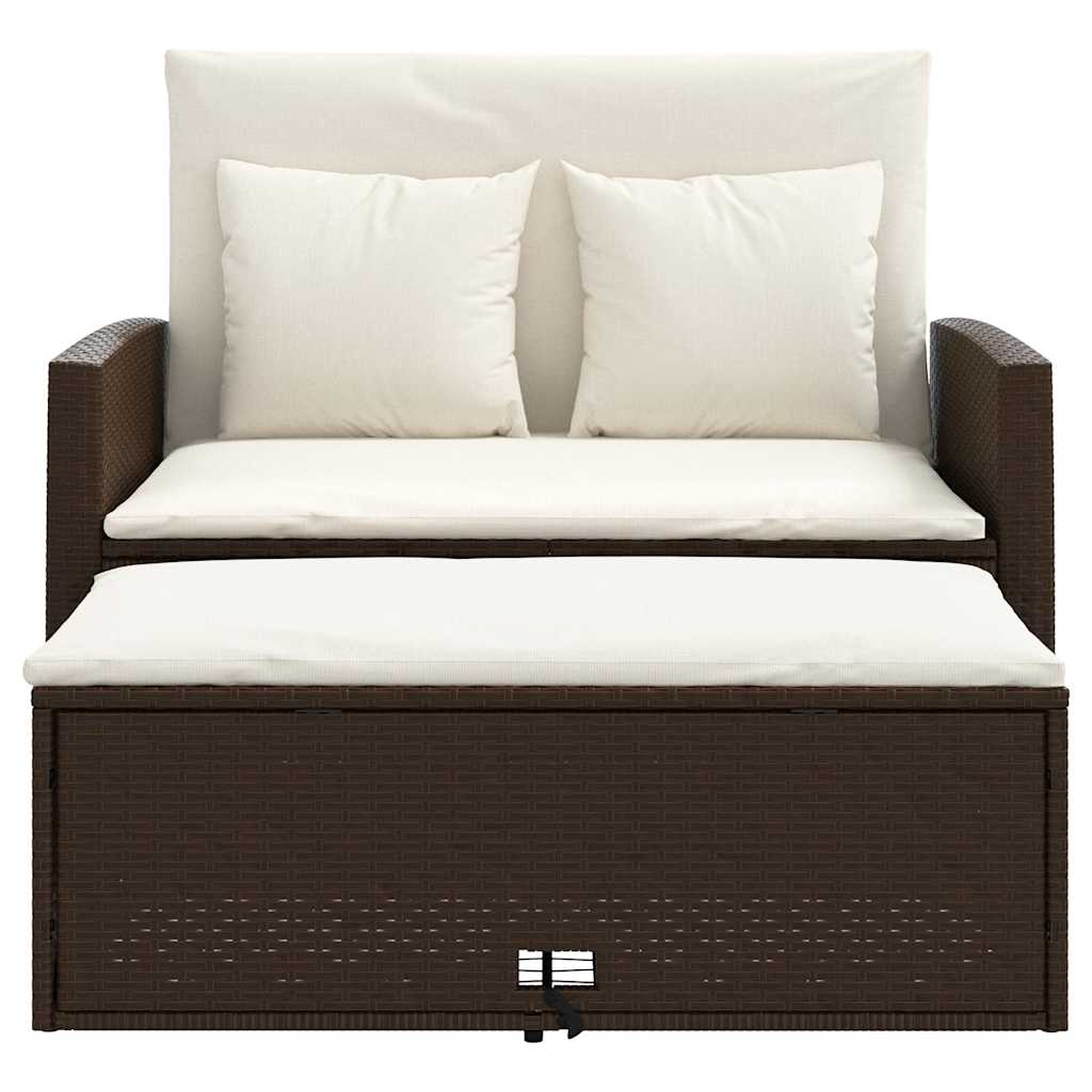 Vrtni dvosjed s jastucima smeđi od poliratana Brown and cream