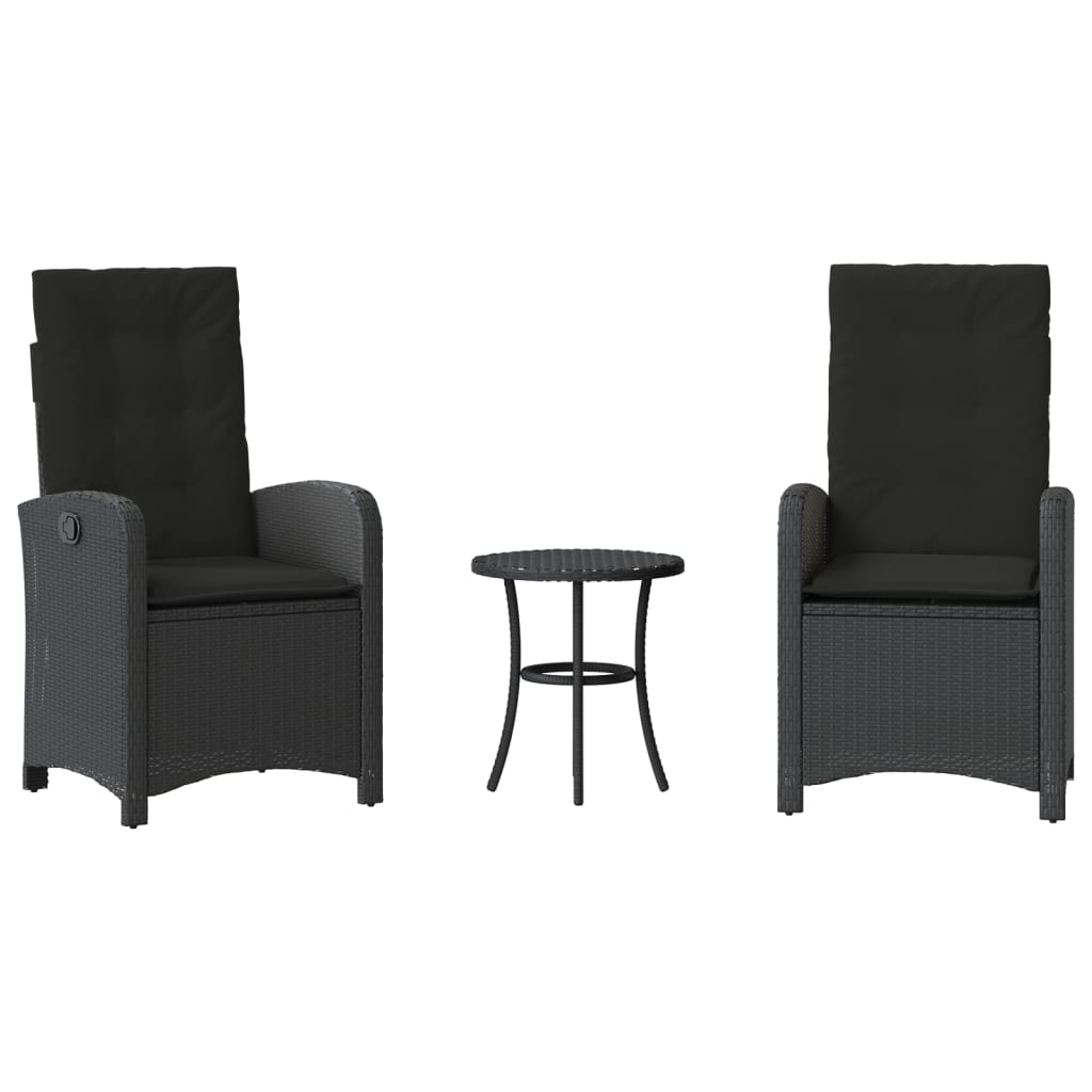 3-dijelni bistro set s jastucima crni od poliratana Crna