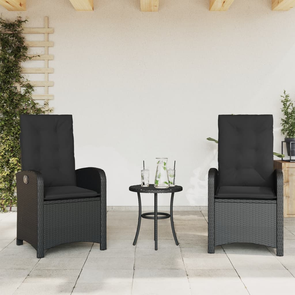 3-dijelni bistro set s jastucima crni od poliratana Crna