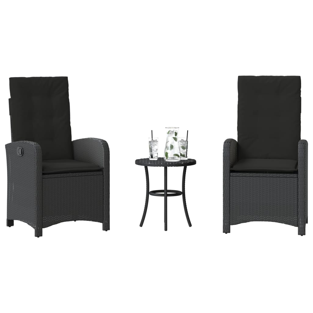 3-dijelni bistro set s jastucima crni od poliratana Crna