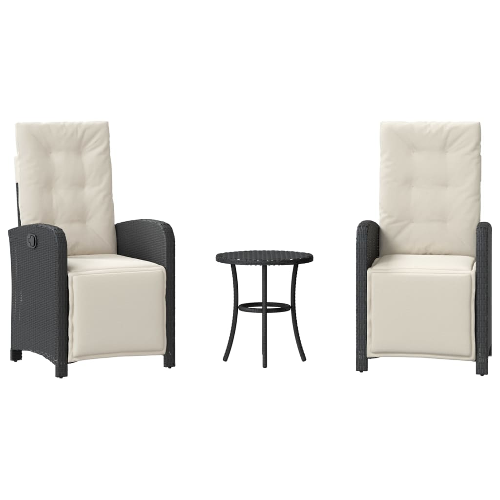 3-dijelni bistro set s jastucima crni od poliratana Crna