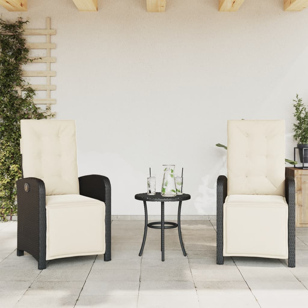 3-dijelni bistro set s jastucima crni od poliratana Crna