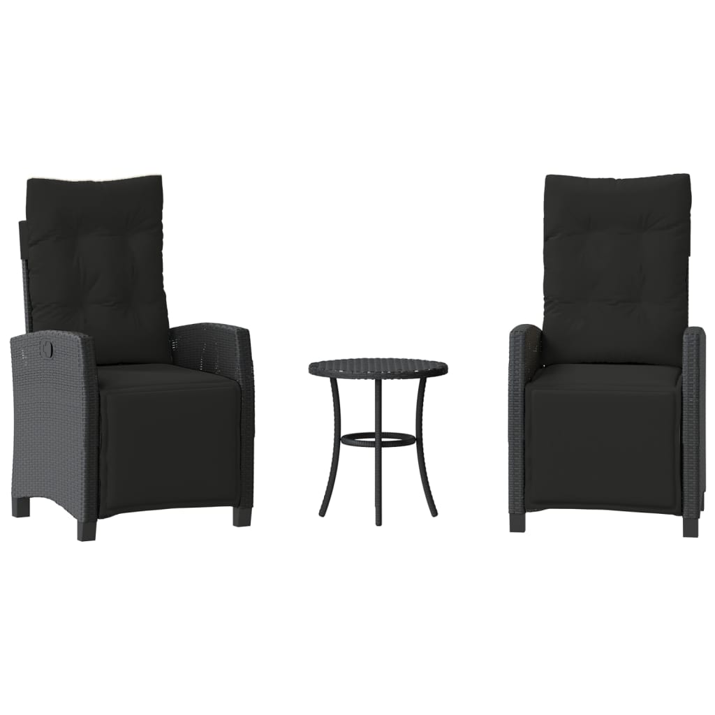3-dijelni bistro set s jastucima crni od poliratana Crna