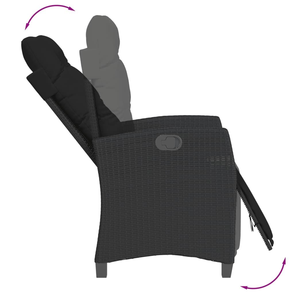 3-dijelni bistro set s jastucima crni od poliratana Crna