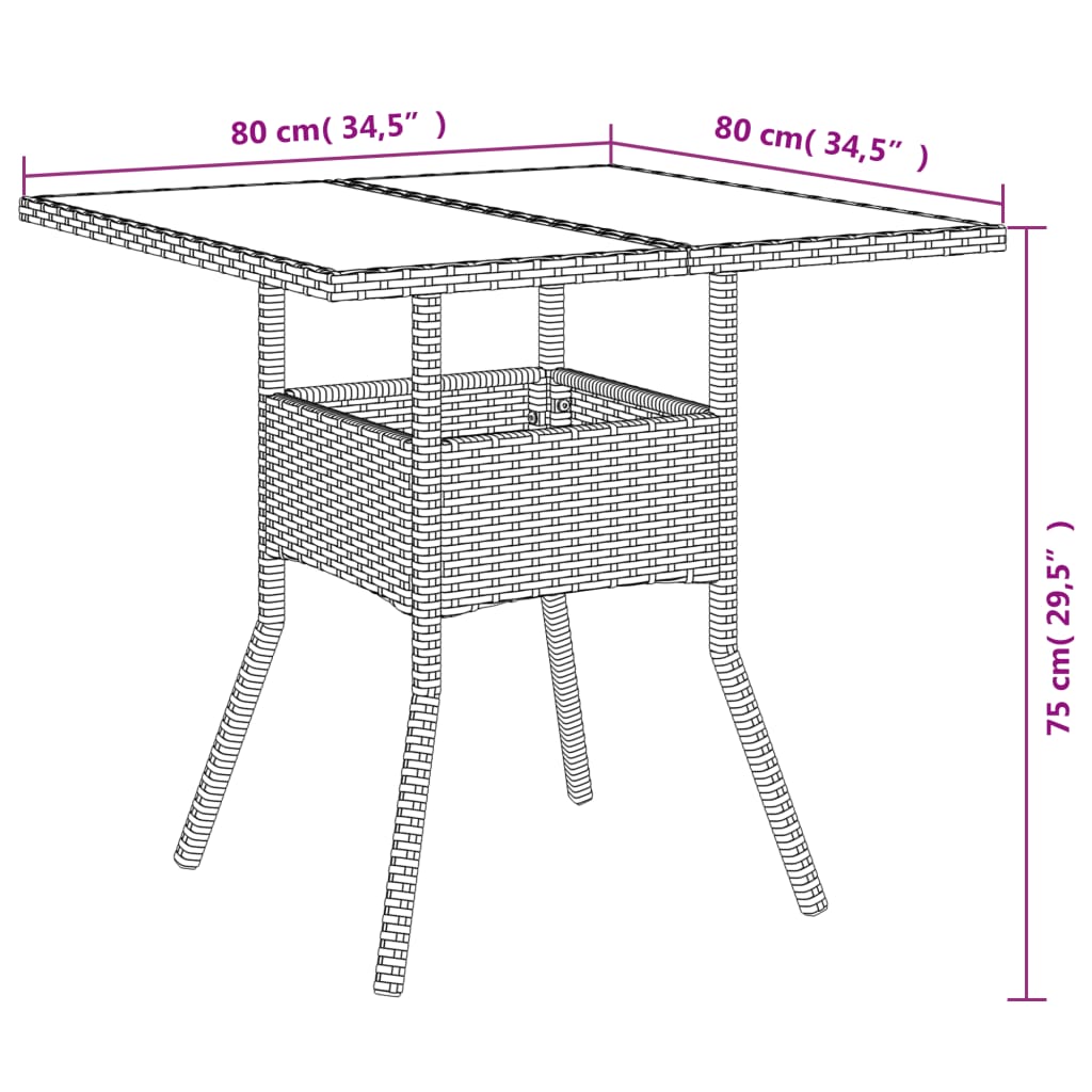 Vrtni stol sa staklenom pločom smeđi 80x80x75 cm od poliratana
