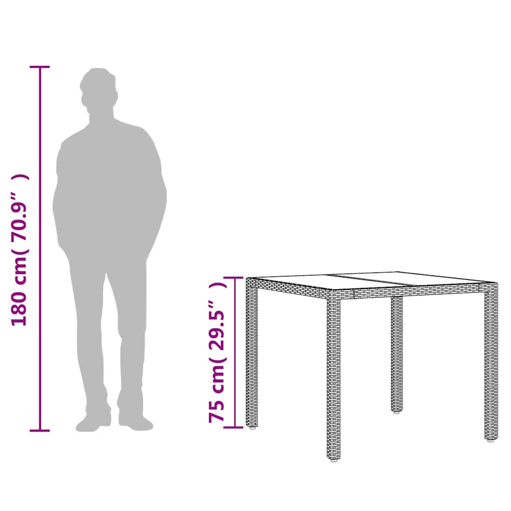 Vrtni stol sa staklenom pločom smeđi 90x90x75 cm od poliratana