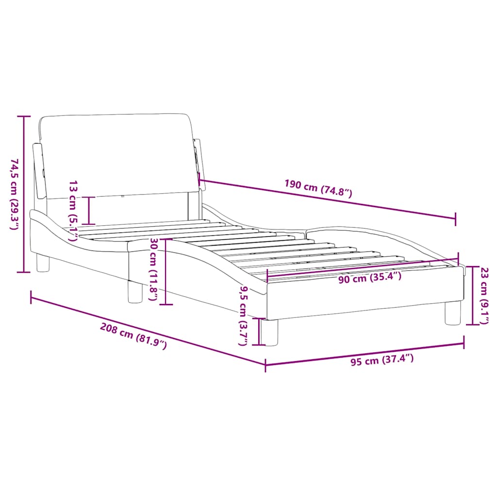 Okvir za krevet Dover tamno sivi 90x190 cm baršun