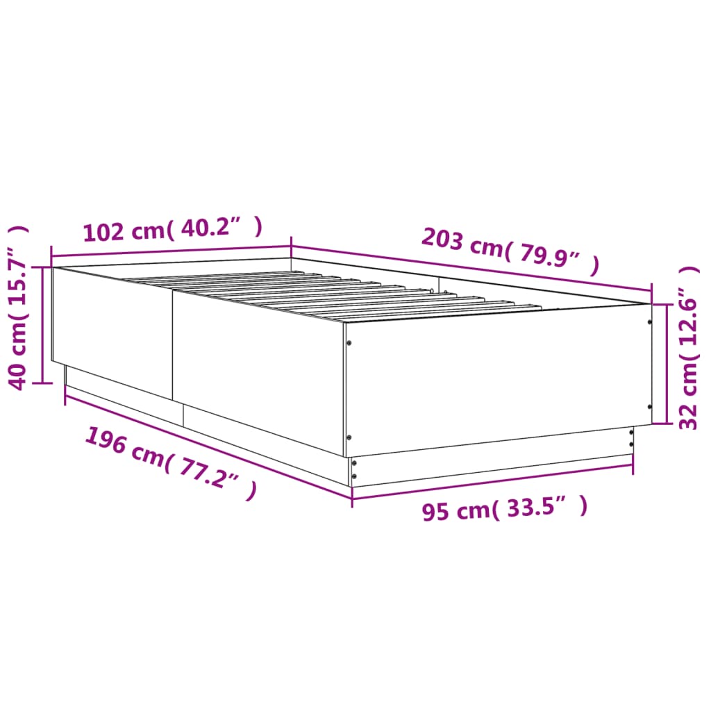 Okvir za krevet s LED svjetlima crni 100 x 200 cm drveni