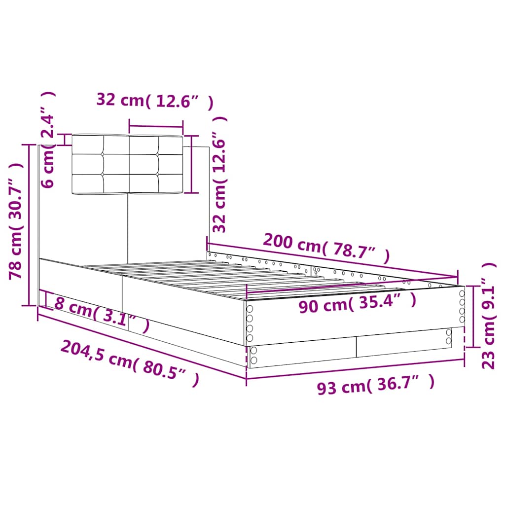 Okvir kreveta s uzglavljem crni 90 x 200 cm konstruirano drvo