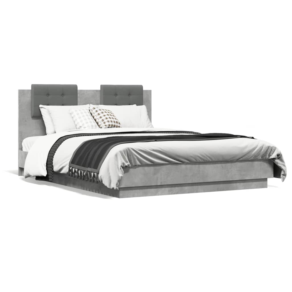 Okvir kreveta s uzglavljem siva boja betona 135x190 cm drveni
