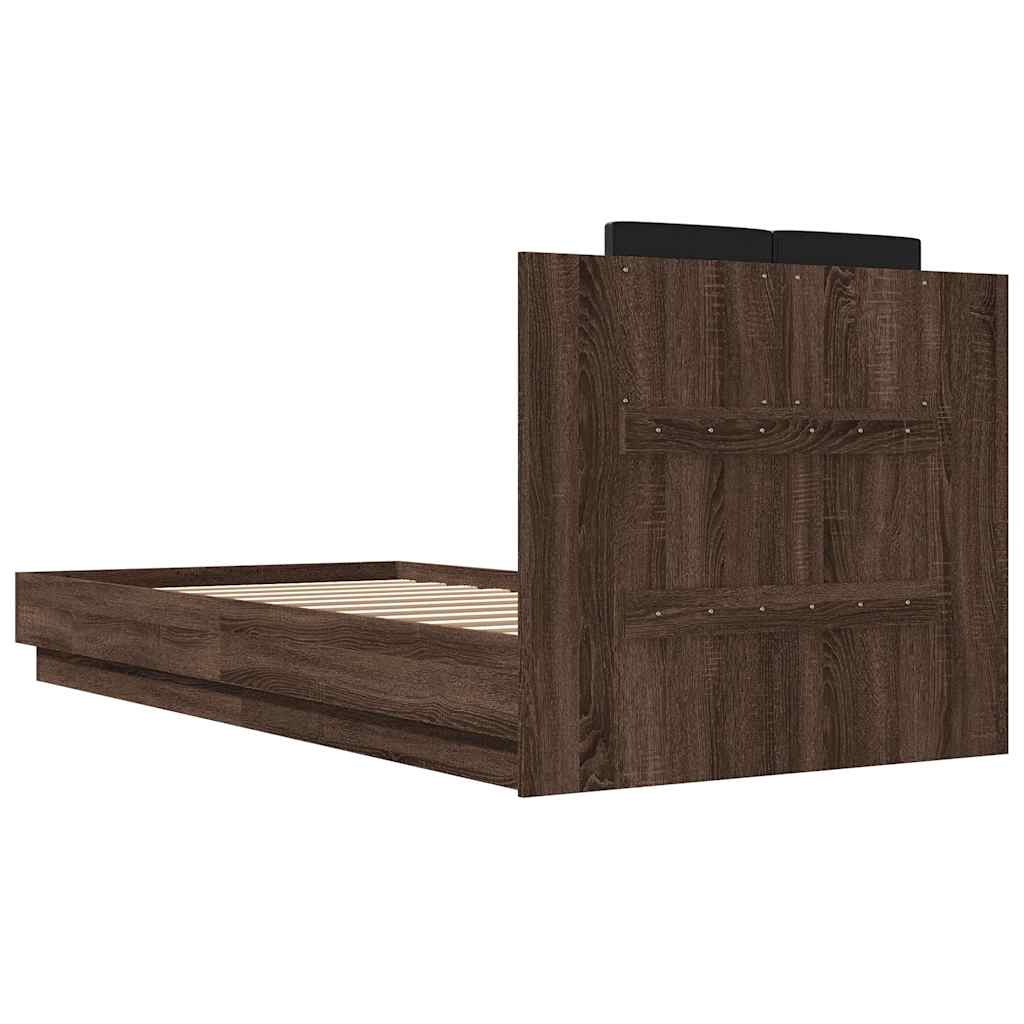Okvir za krevet s uzglavljem i LED svjetlima boja smeđeg hrasta Smeđa 90 x 200 cm