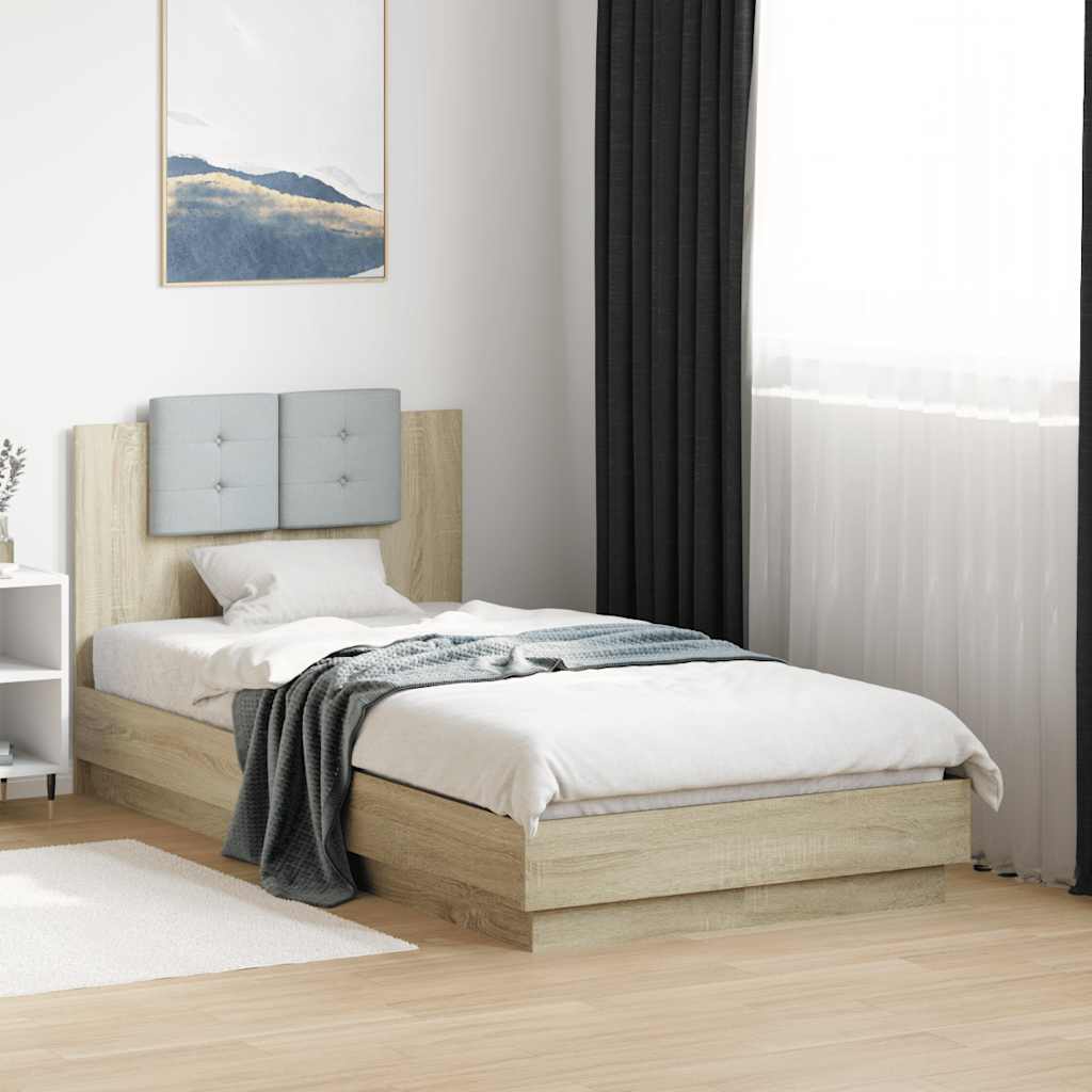 Okvir za krevet s uzglavljem i LED svjetlima boja hrasta sonome Smeđa 90 x 190 cm