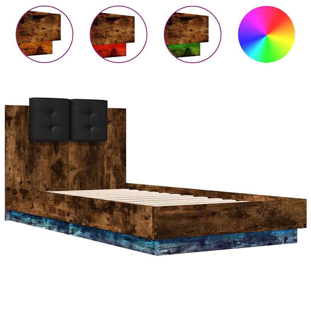 Okvir za krevet s uzglavljem i LED svjetlima boja hrasta Smeđa 75 x 190 cm