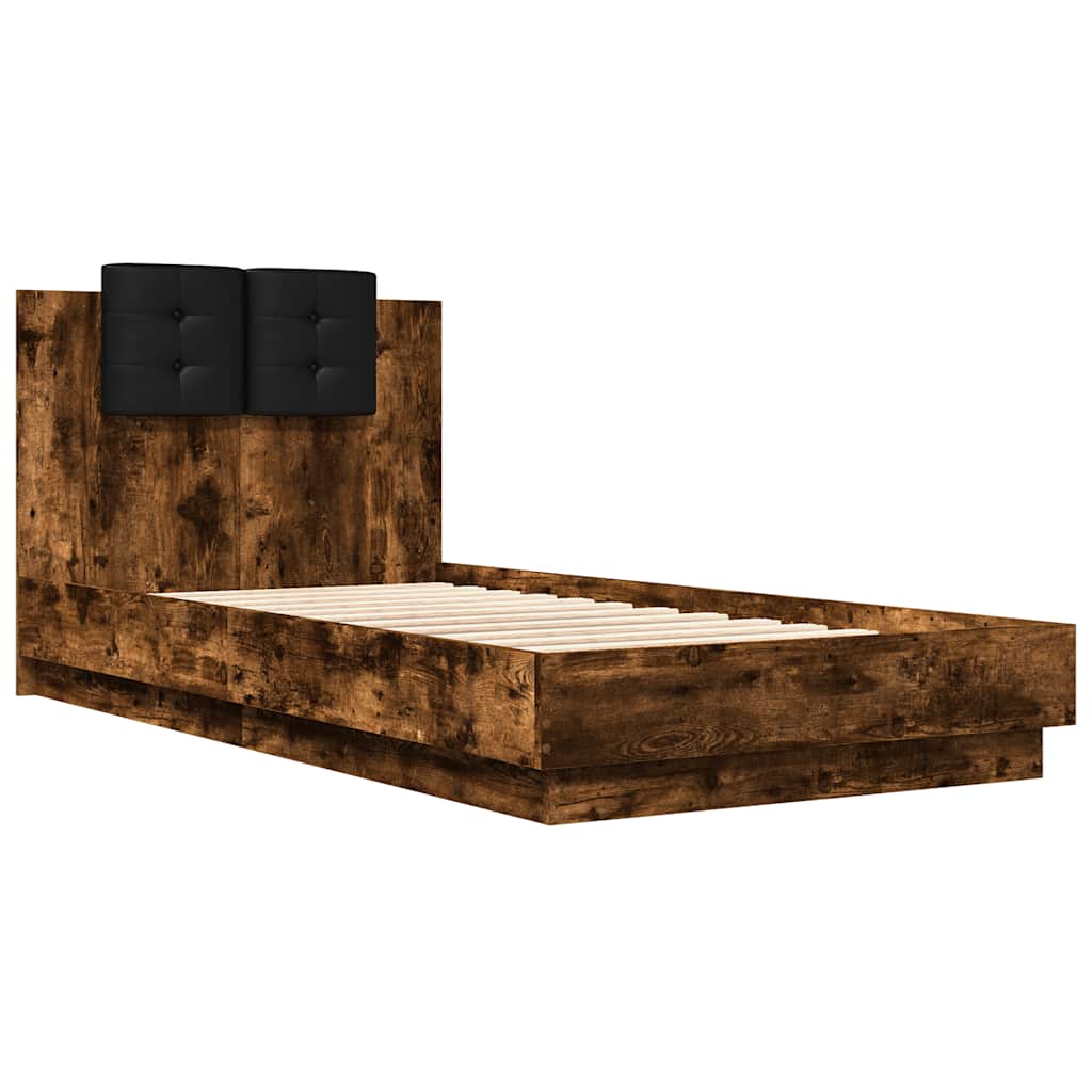 Okvir za krevet s uzglavljem i LED svjetlima boja hrasta Smeđa 75 x 190 cm