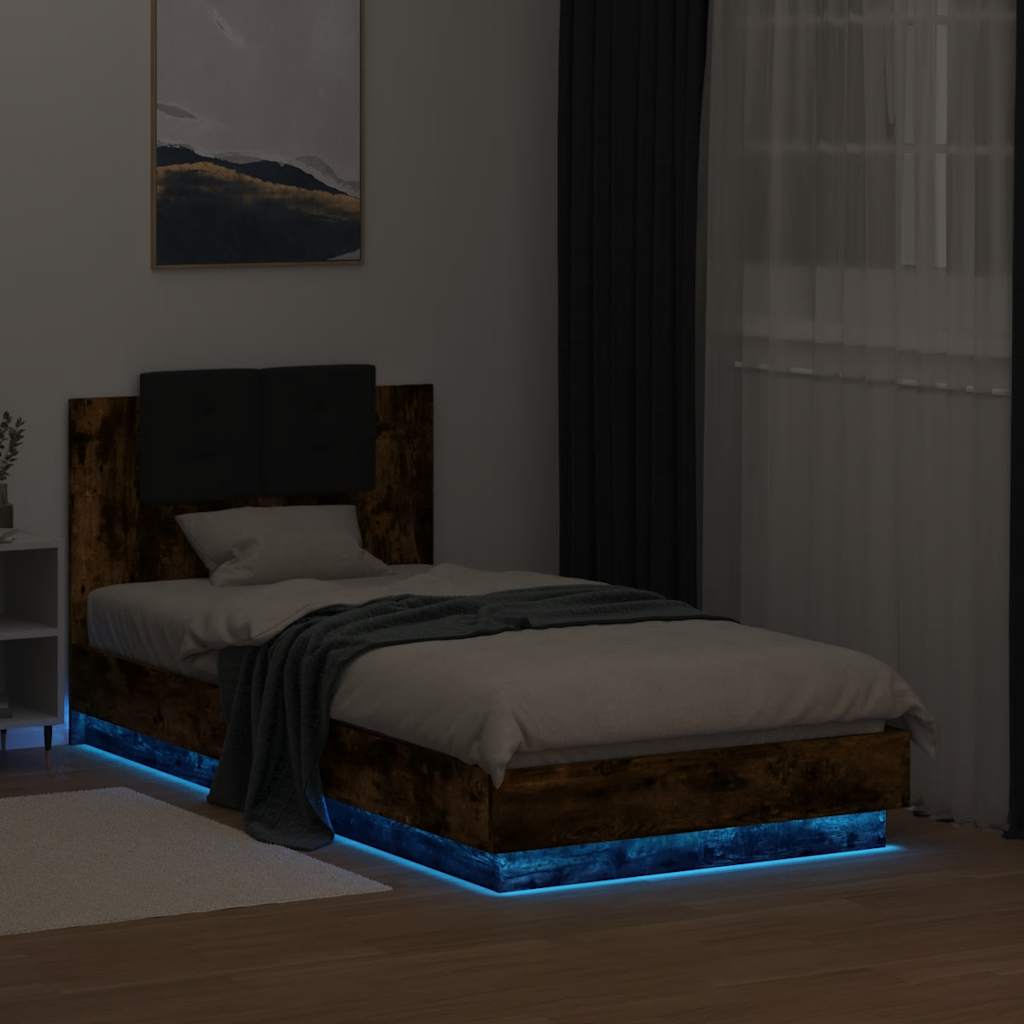 Okvir za krevet s uzglavljem i LED svjetlima boja hrasta Smeđa 75 x 190 cm